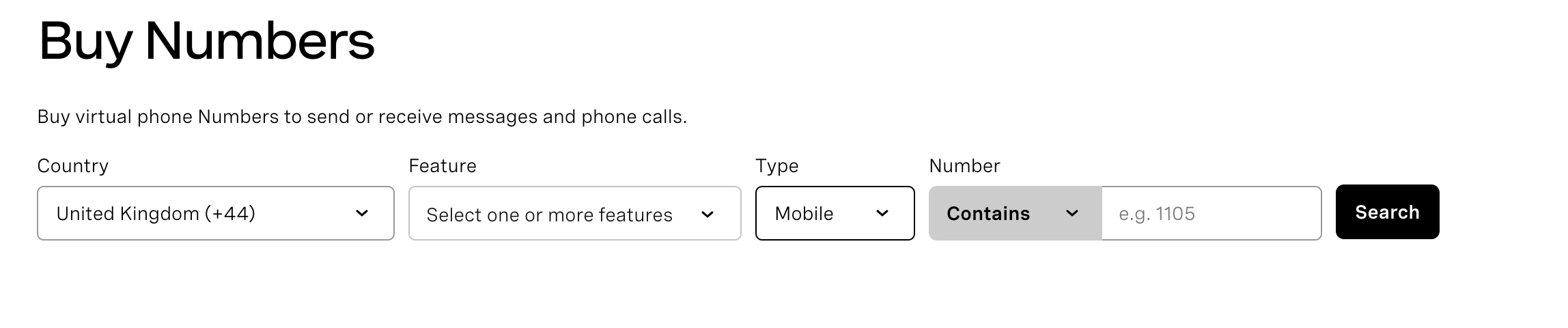 buy numbers menu