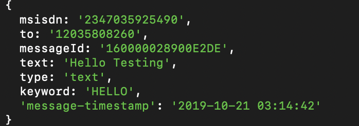 Console output showing the webhook response