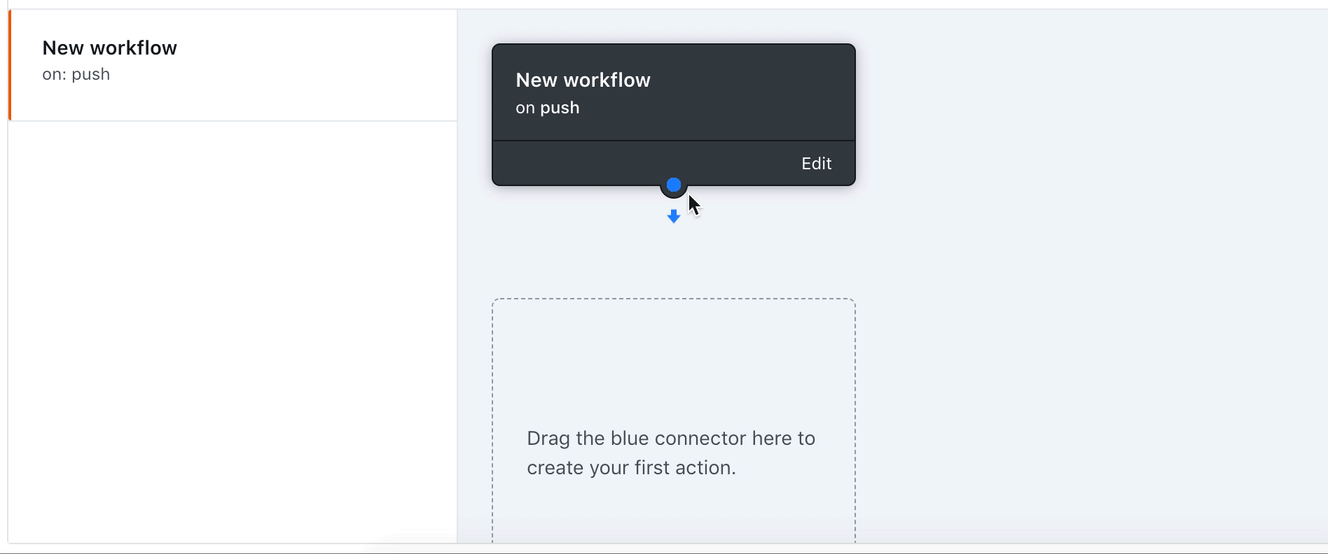 Drag the connector to create a new action