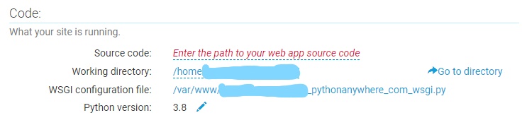 A screenshot of the WSGI configuration