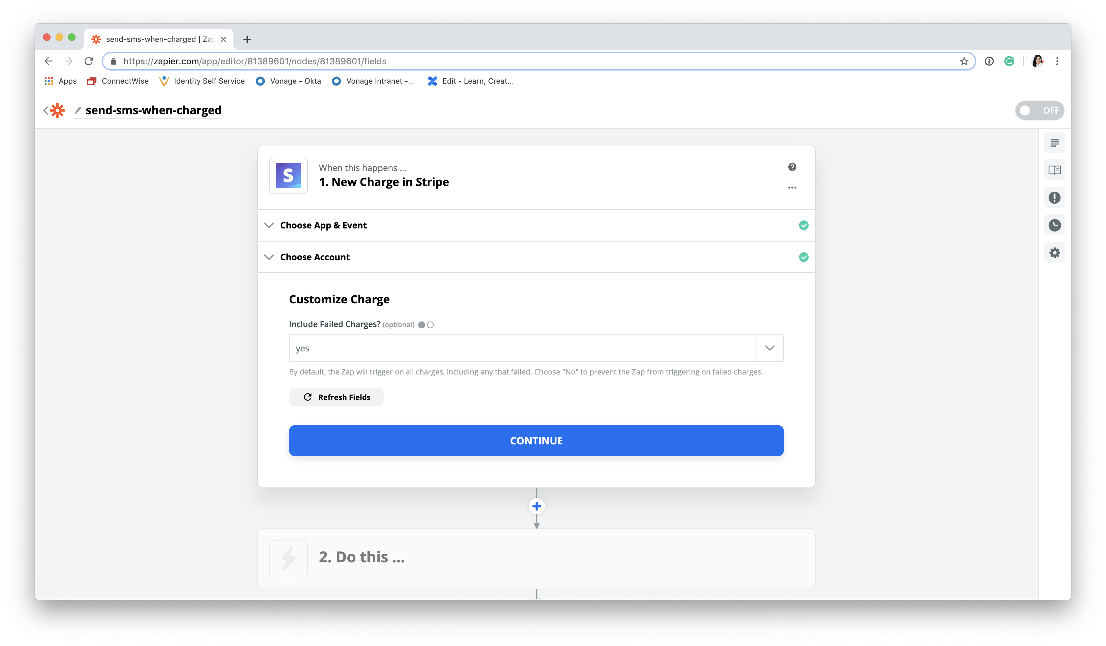 Select what type of charges should trigger SMS action