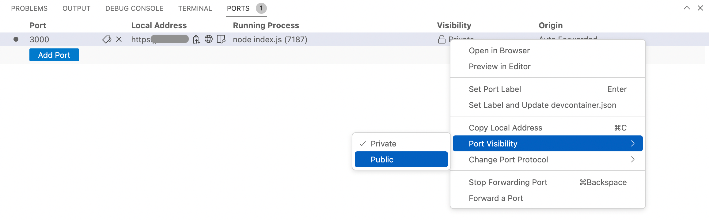 Change port visibility