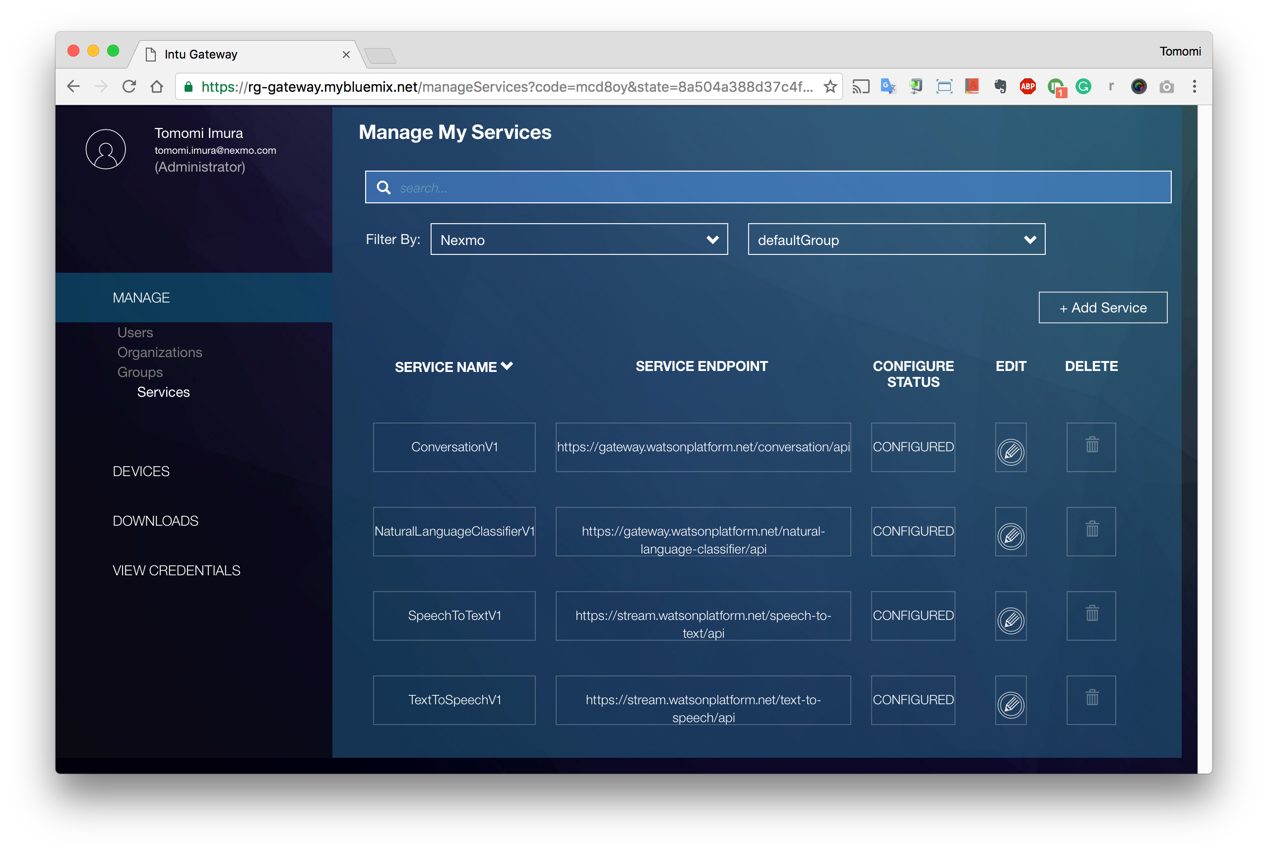 IBM Watson Intu - manage
