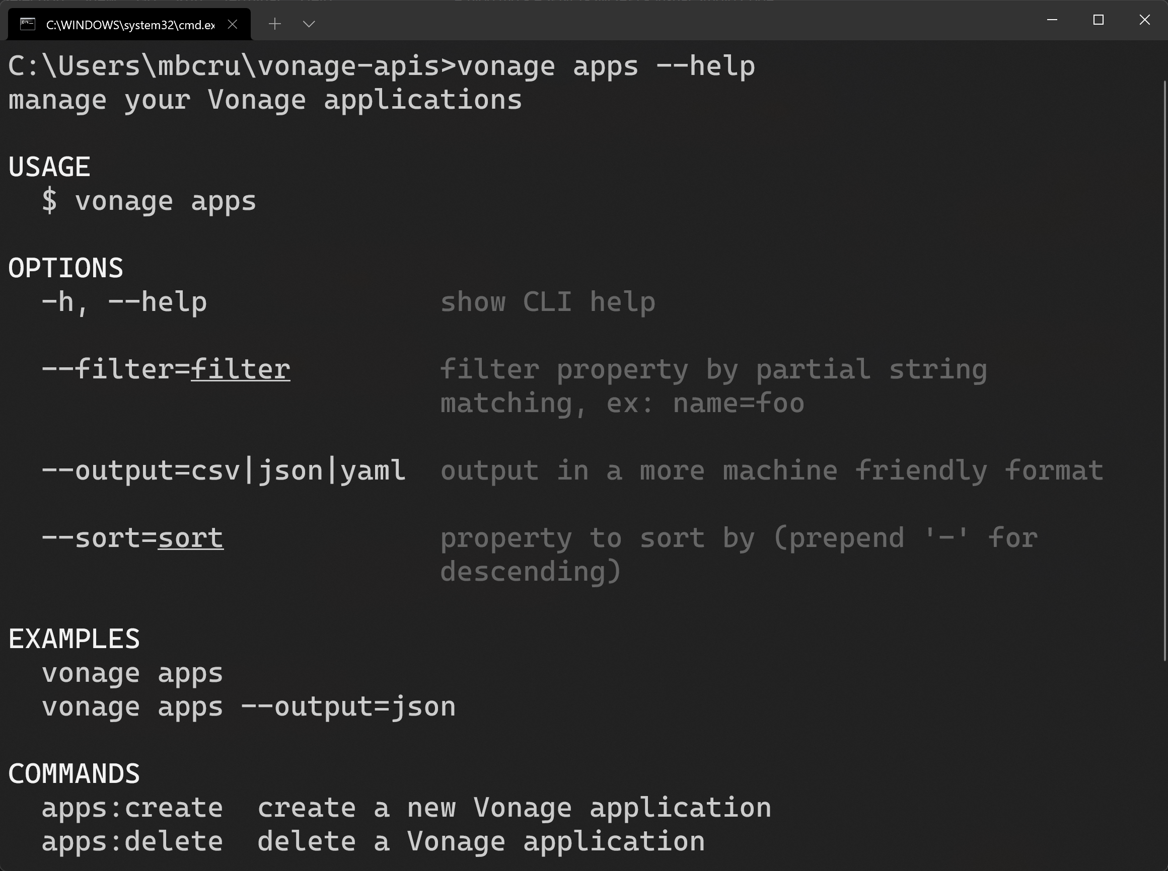 Running Vonage apps help