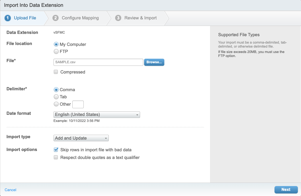 Import Into Data Extension