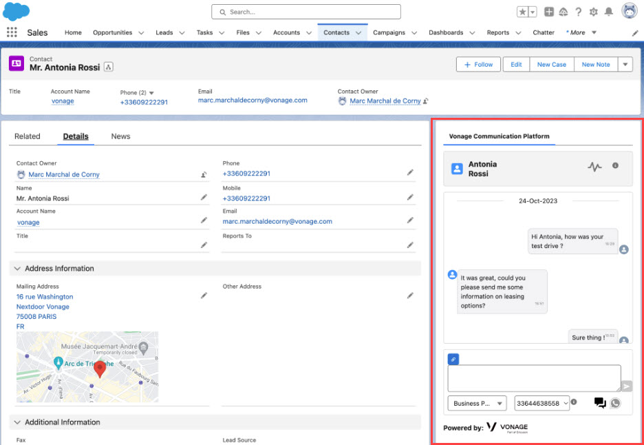 Conversations for Salesforce (CSF) displayed inside the Salesforce Portal