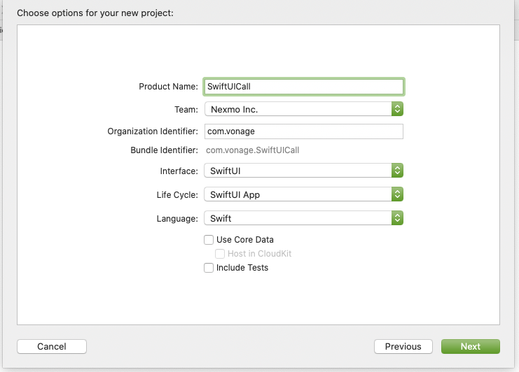 Xcode project creation