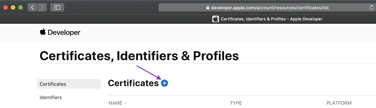 add certificate button