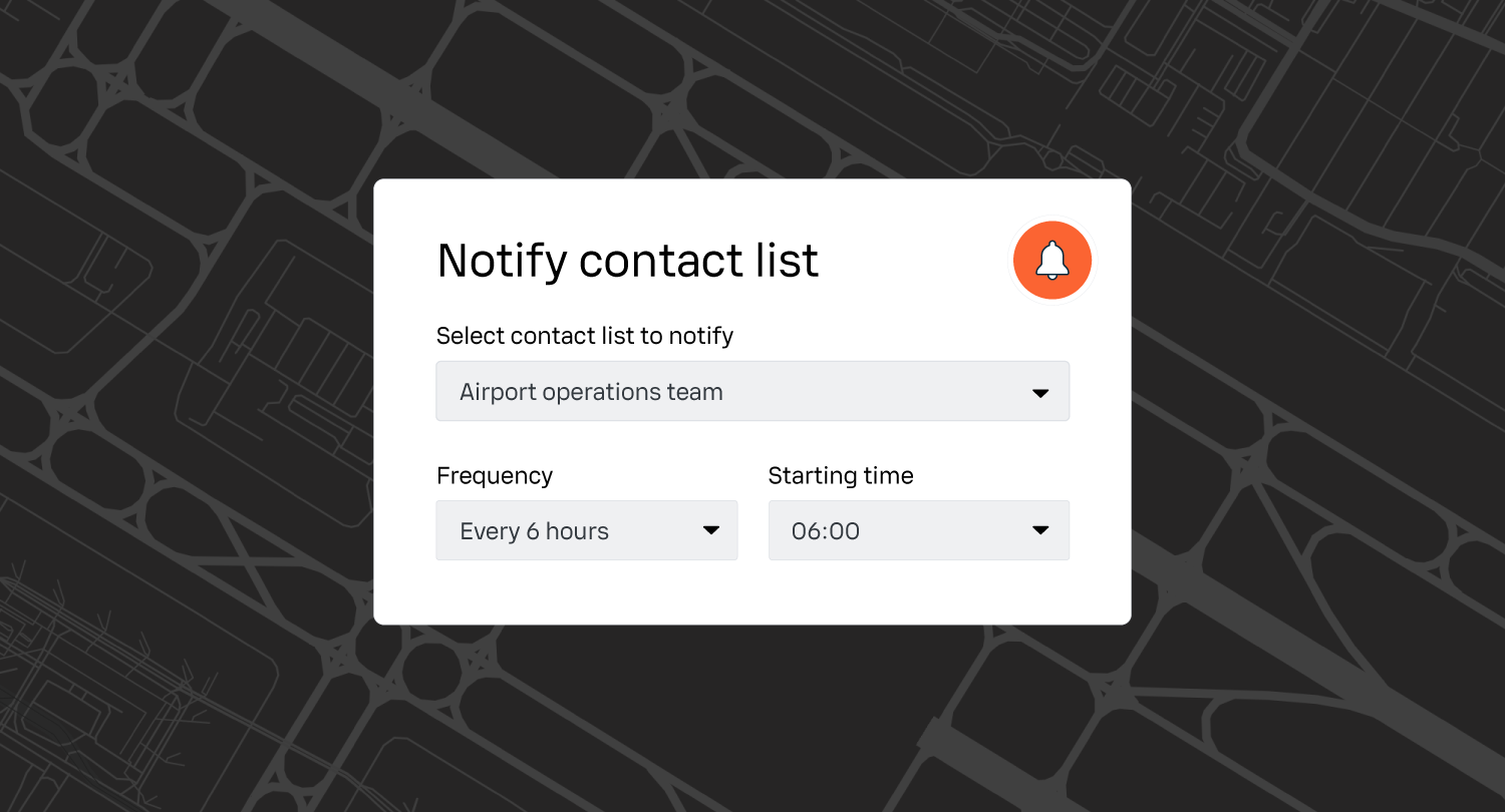 UI panel for selecting the contact list and notification schedule for wind alerts