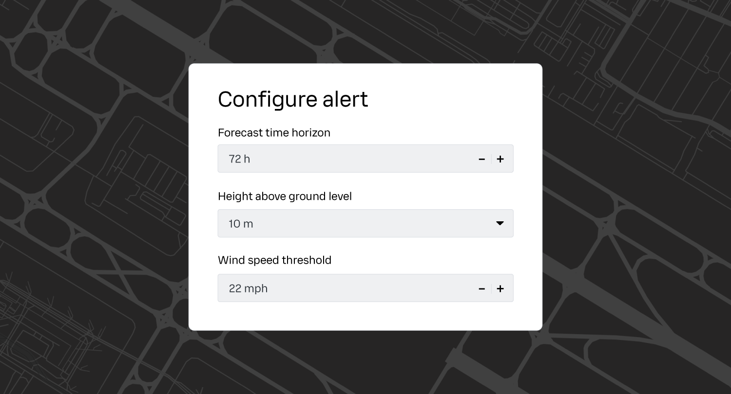 UI panel for configuring the parameters for wind alerts