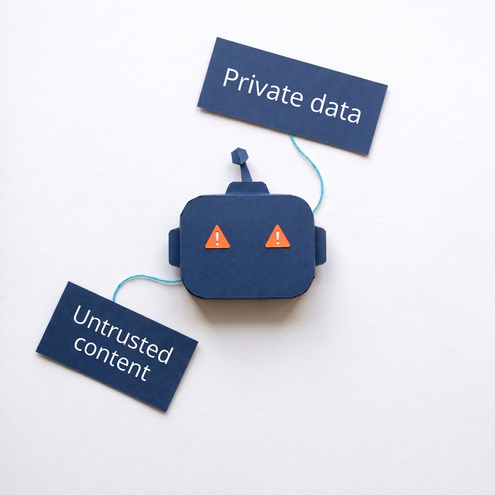 Morning briefing trifecta — only two cards (Private data and Untrusted content) connected to the robot. The third card is absent.