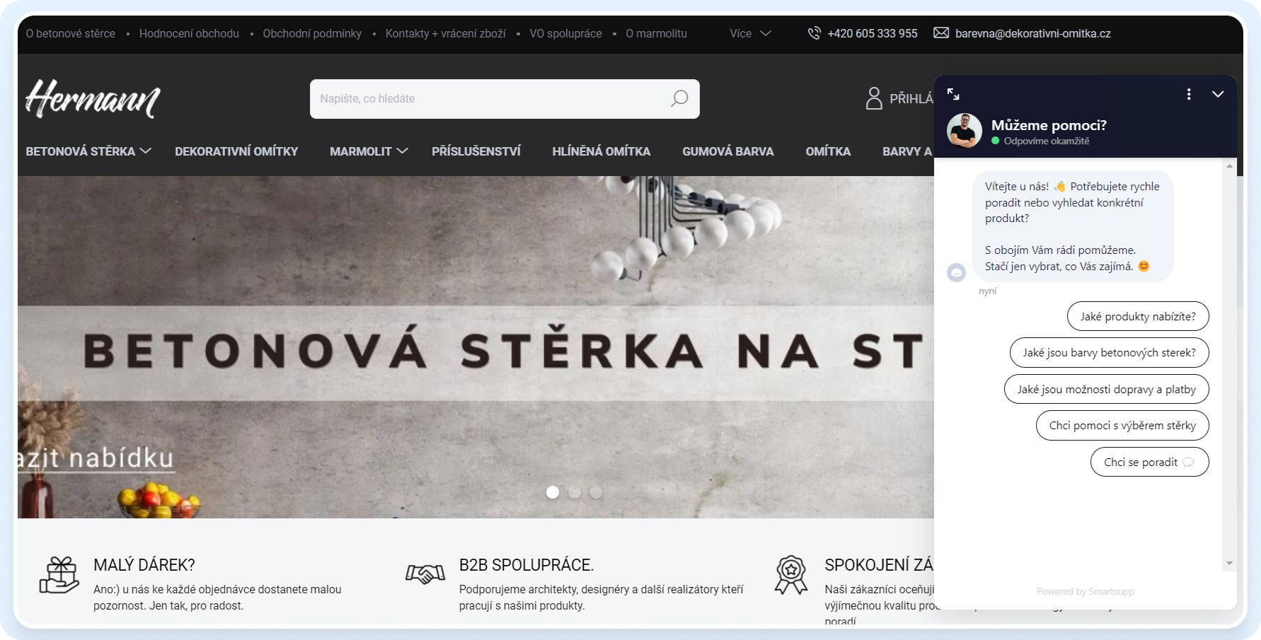 This is what the opening message of a classic chatbot looks like on the Dekorativni-omitka.cz online store