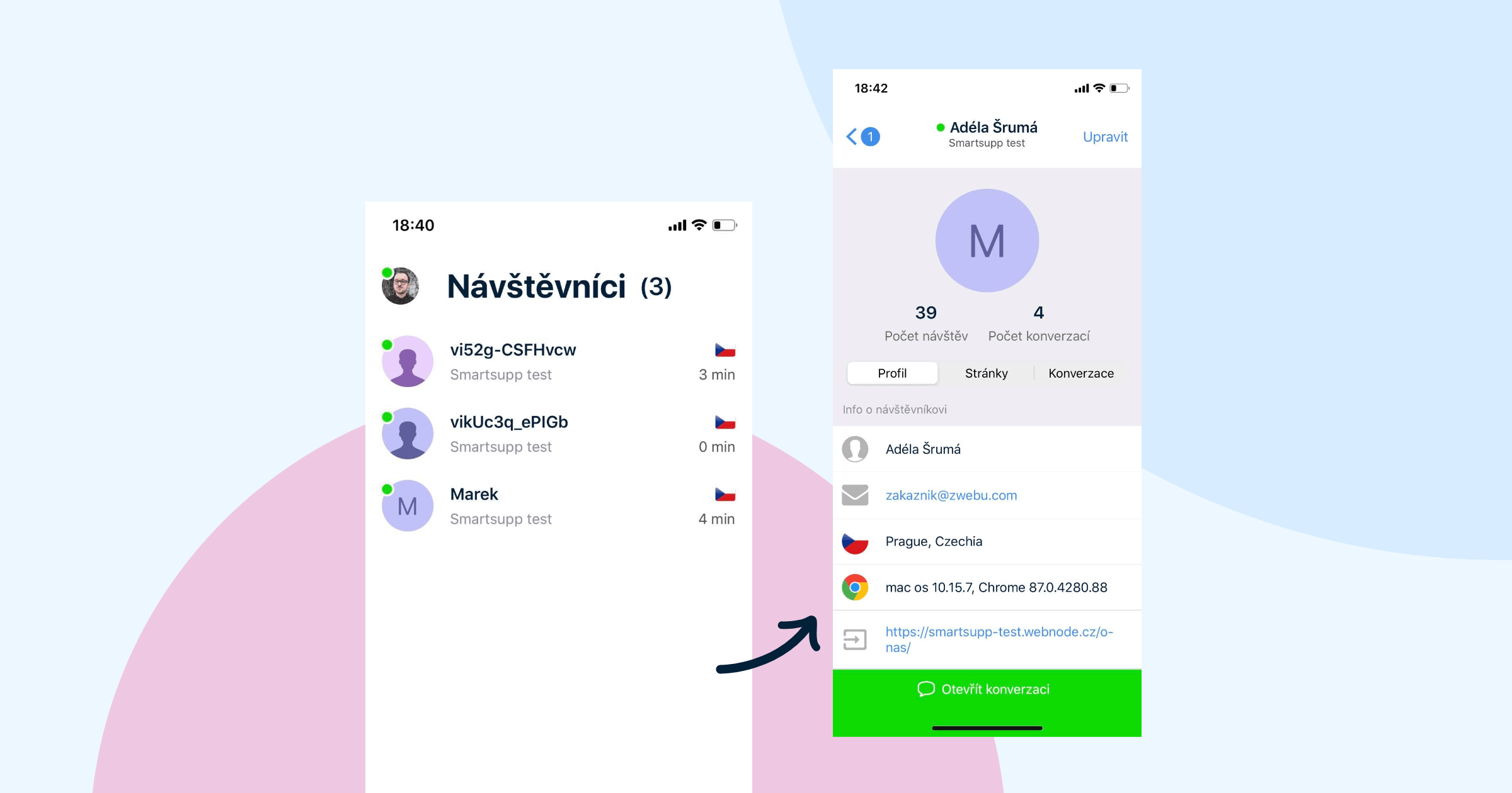 Návštěvníci webu v mobilní aplikaci
