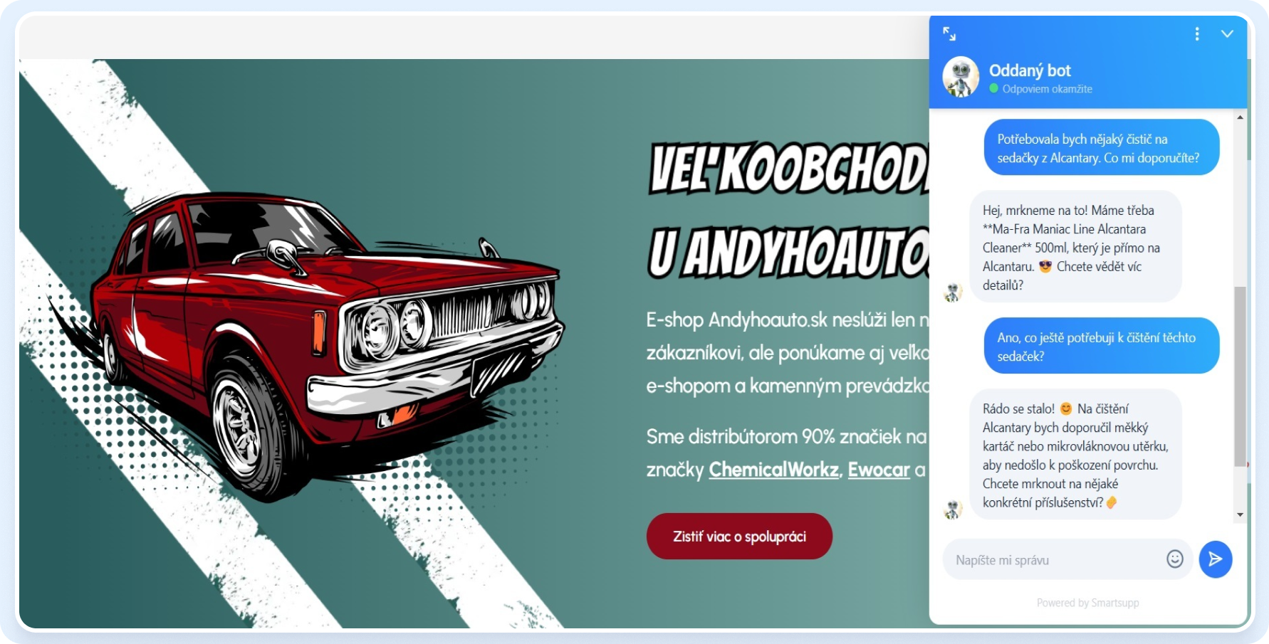 This is what the Mira AI shopping assistant looks like on the andyhoauto.sk online store