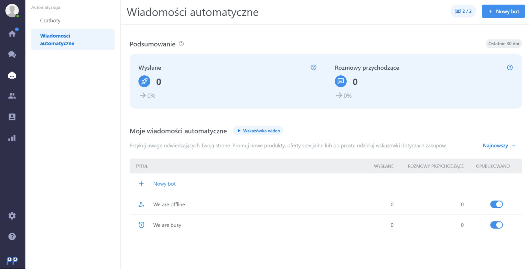 automatyczne wiadomości Smartsupp