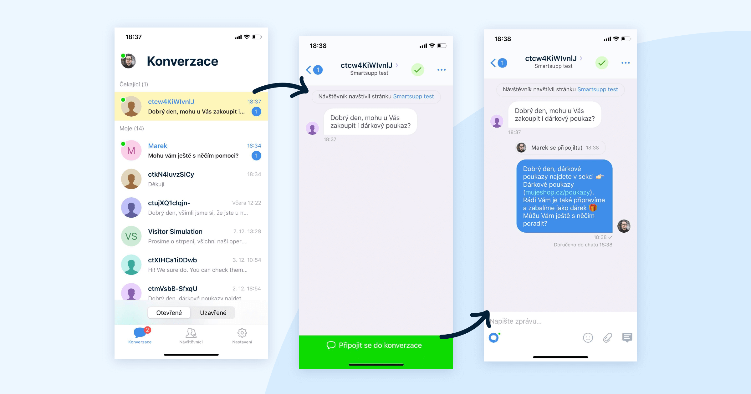 Přehled konverzací v mobilní aplikaci