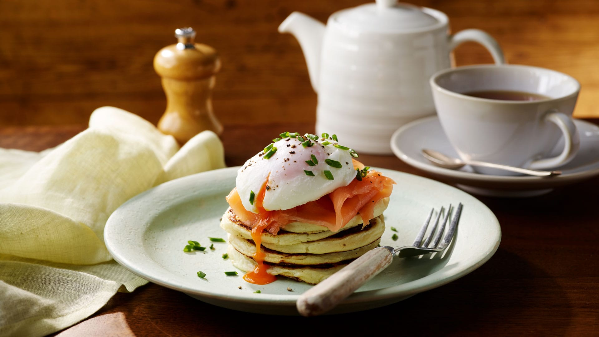 Potato Pancake Brunch with Smoked Salmon and Poached Egg