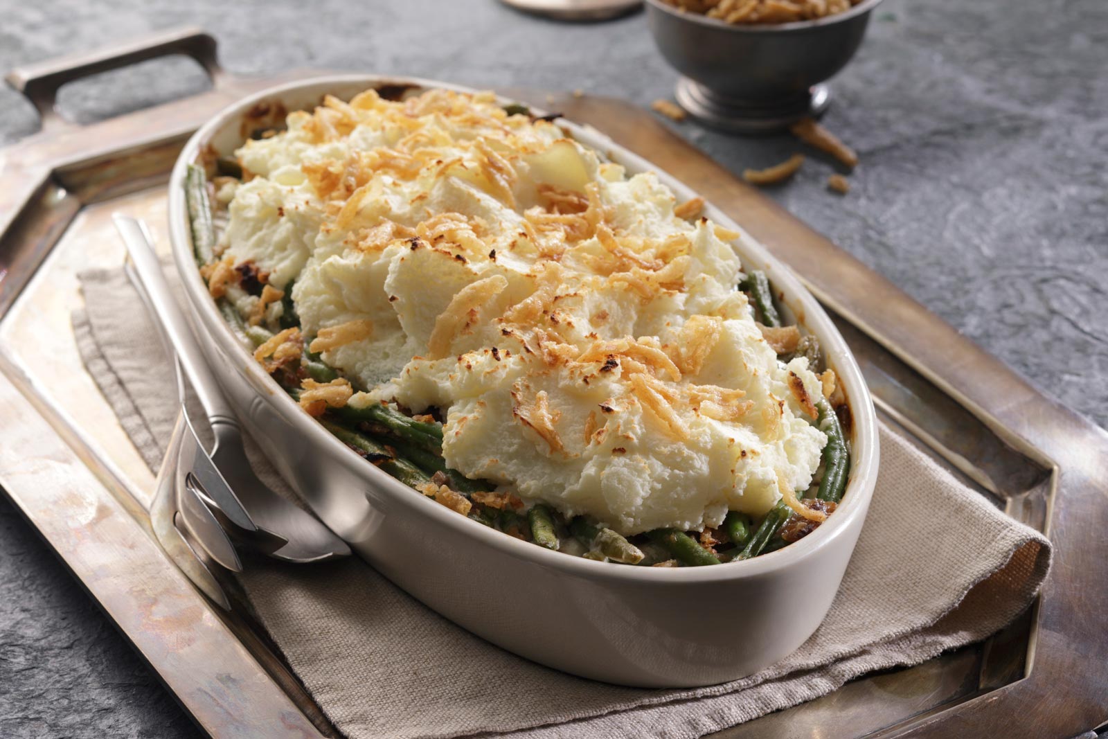 Mashed Potato Topped Green Bean Casserole – Featured Image