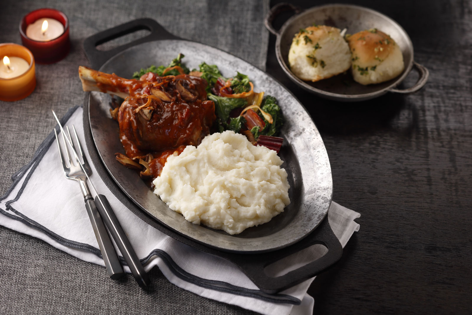 Oven Braised Lamb Shanks, Sautéed Rainbow Chard and Crispy Parsnips – Featured Image