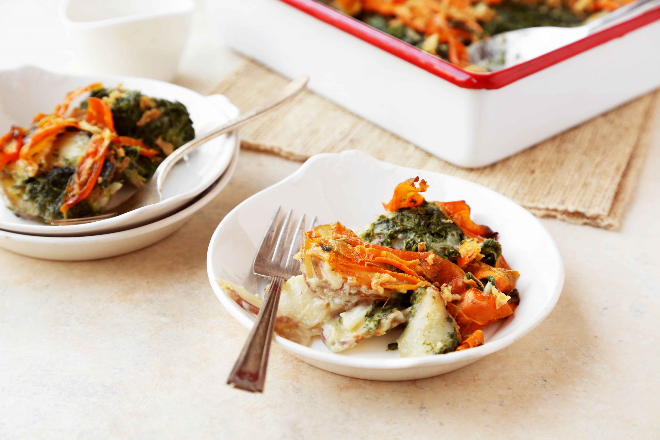 Scalloped Potatoes with Spinach and Carrots – Featured Image