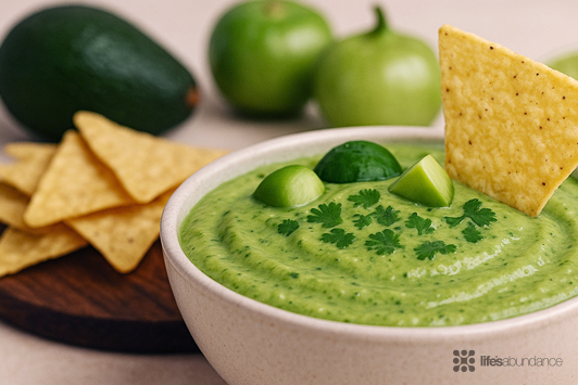 Creamy Avocado Tomatillo Salsa with a Greens Boost