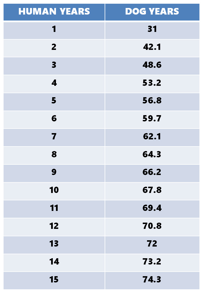 Table for Human Years to Dog Age