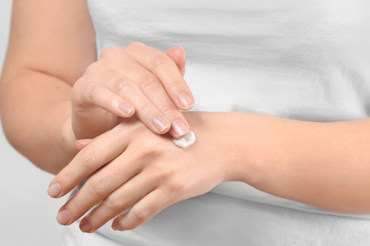 lotion on hands