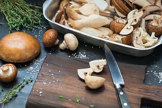 mushrooms on cutting board