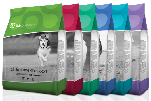 lineup of Life's Abundance dog food
