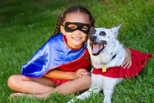 Super girl and dog