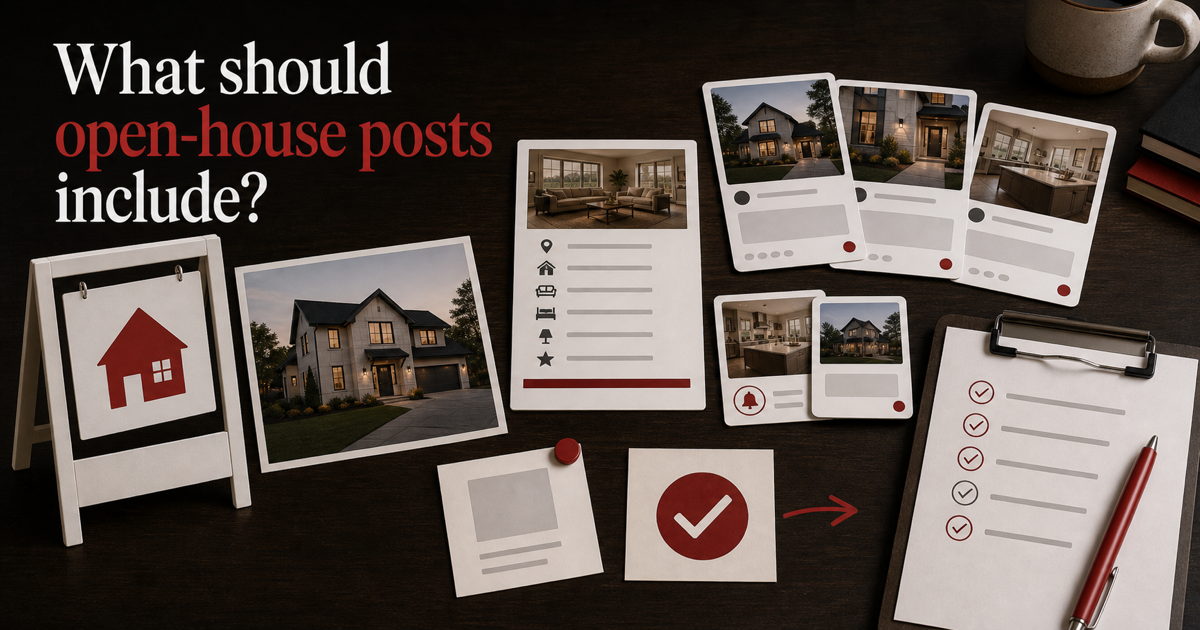 What is the open-house promotion checklist for agents? shown as a reviewed AI listing marketing workflow screen.
