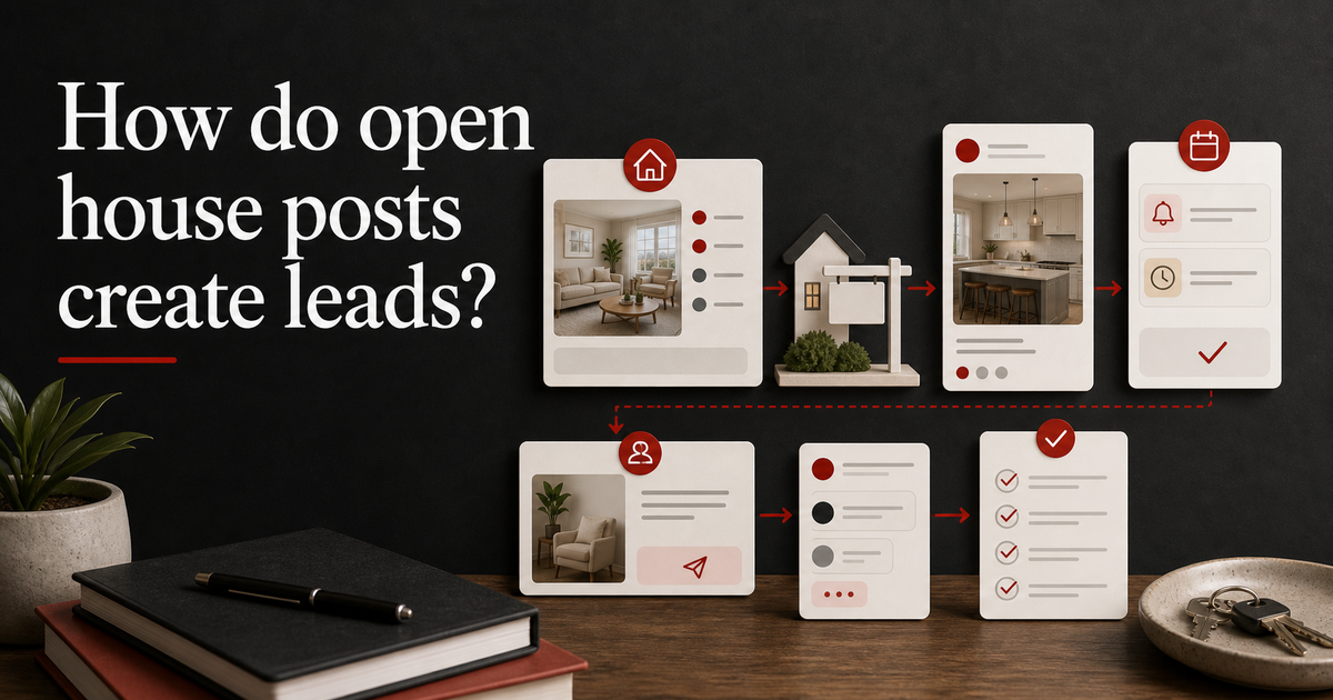Editorial open house social media sequence for real estate lead follow-up.
