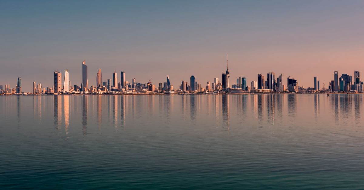 Kuwait City skyline with the Gulf coast in the foreground