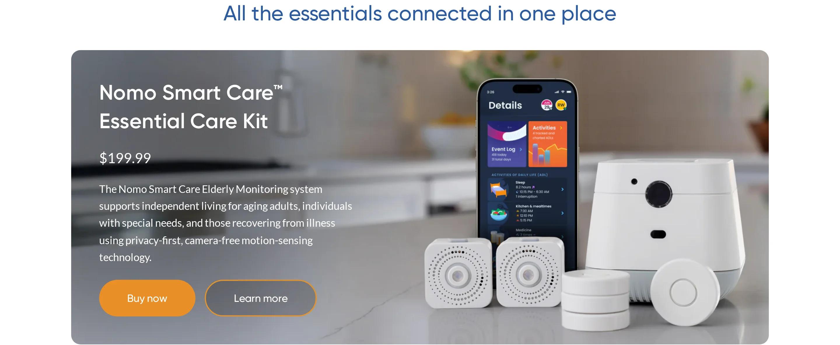 Nomo Smart Care monitoring kit for routines, fall alerts, and Care Circle coordination