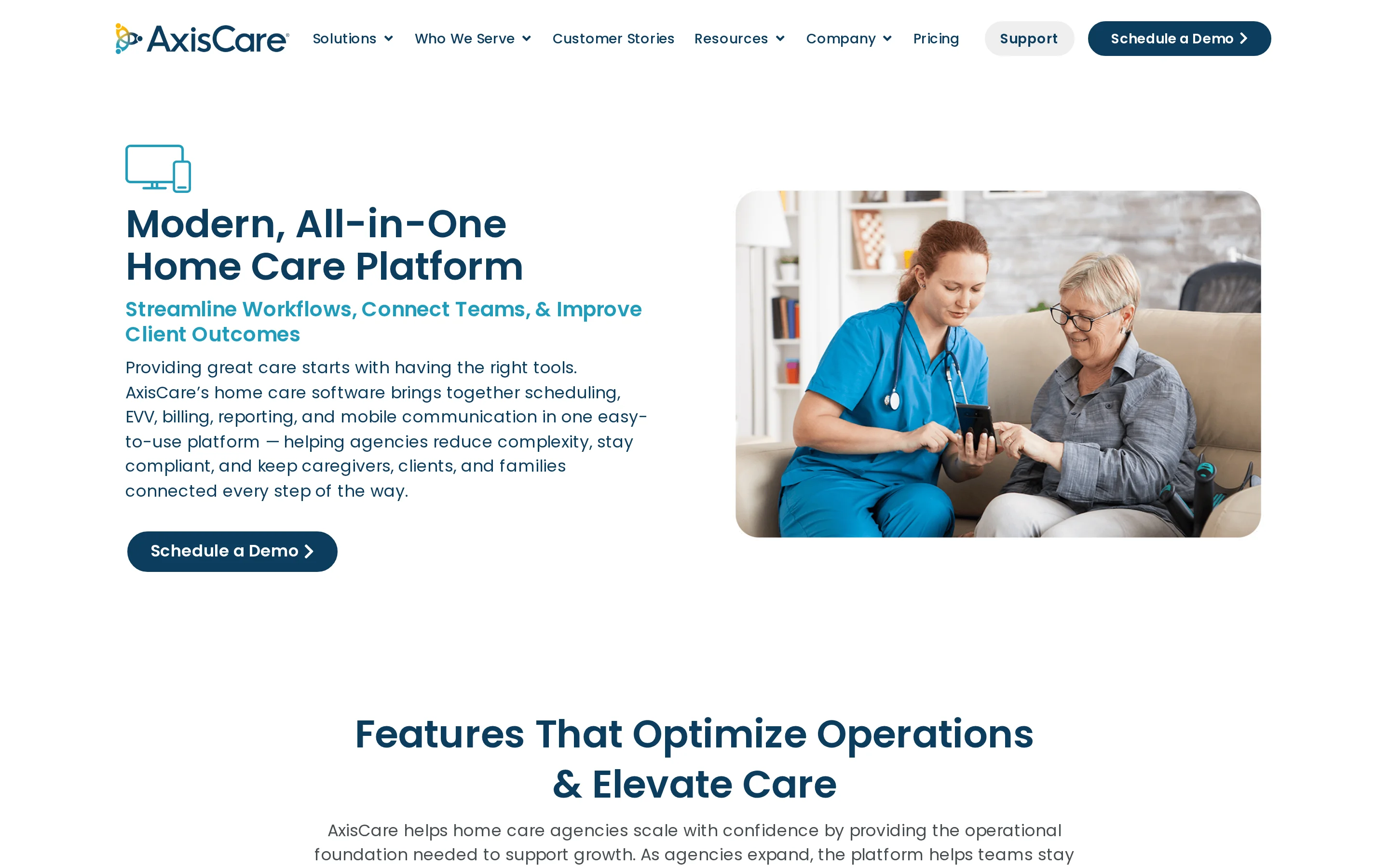 AxisCare agency operating system for scheduling, billing, and point-of-care documentation