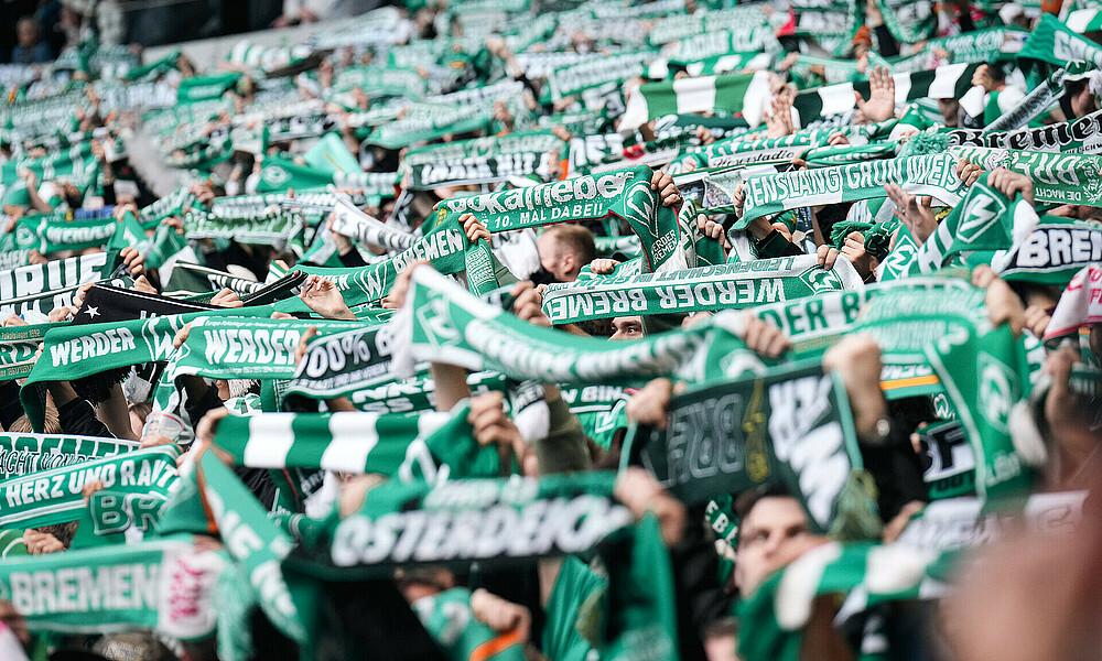 null Die Fans halten den Schal hoch.