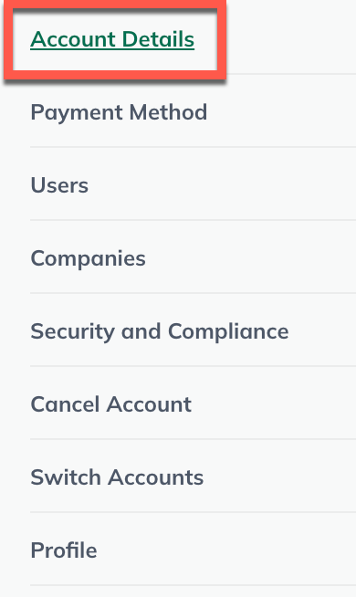 Image: manage account sidebar with account details highlighted