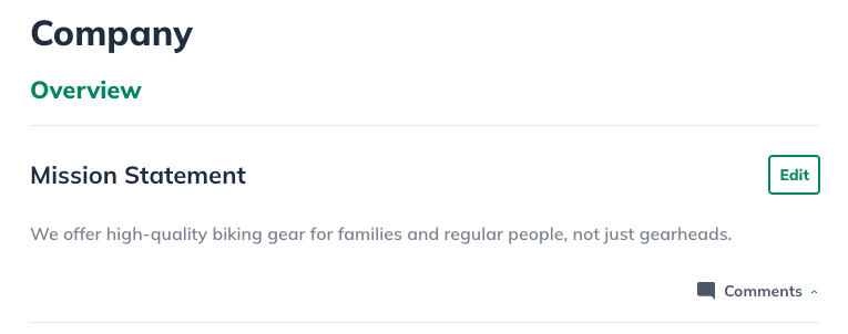 Image: LivePlan outline with mission statement added