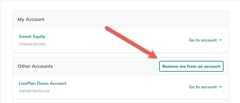 Image: company selection screen with remove me from an account highlighted