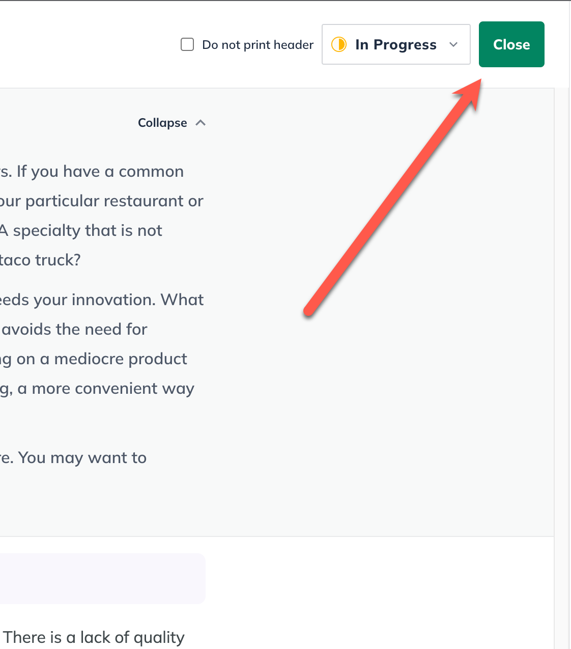 Image: topic editor with arrow pointing to close
