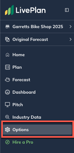 Image: forecast sidebar with options highlighted