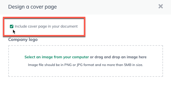 Image: include cover page checkbox