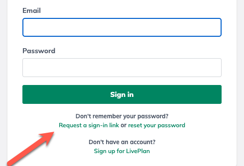 Image: arrow pointing to request a sign in link