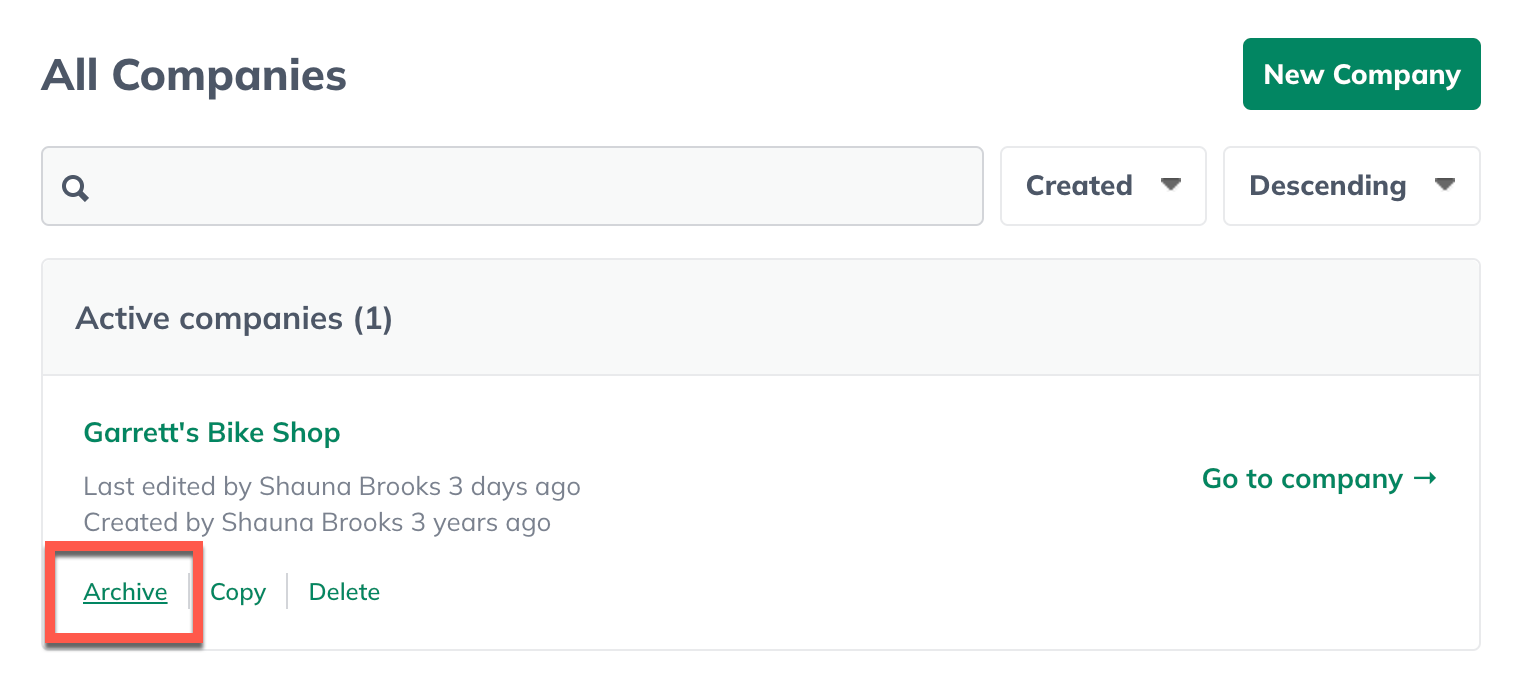 Image: all companies menu with archive highlighted