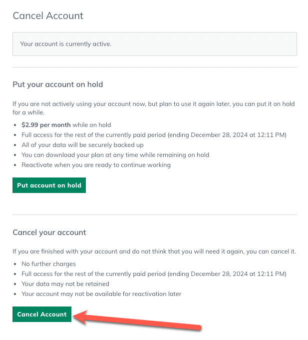 Image: cancel account highlighted