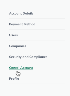 Image: manage account menu cancel highlighted
