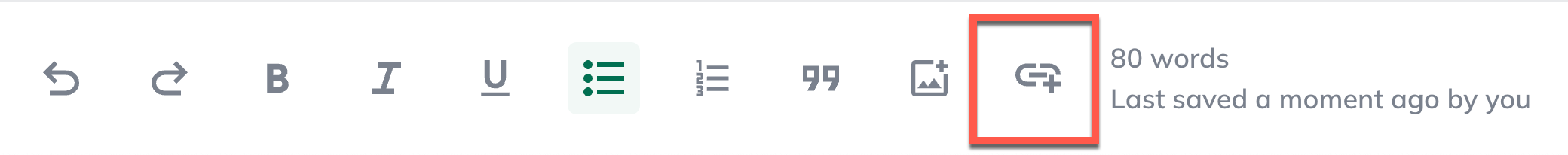 Image: toolbar with link builder highlighted