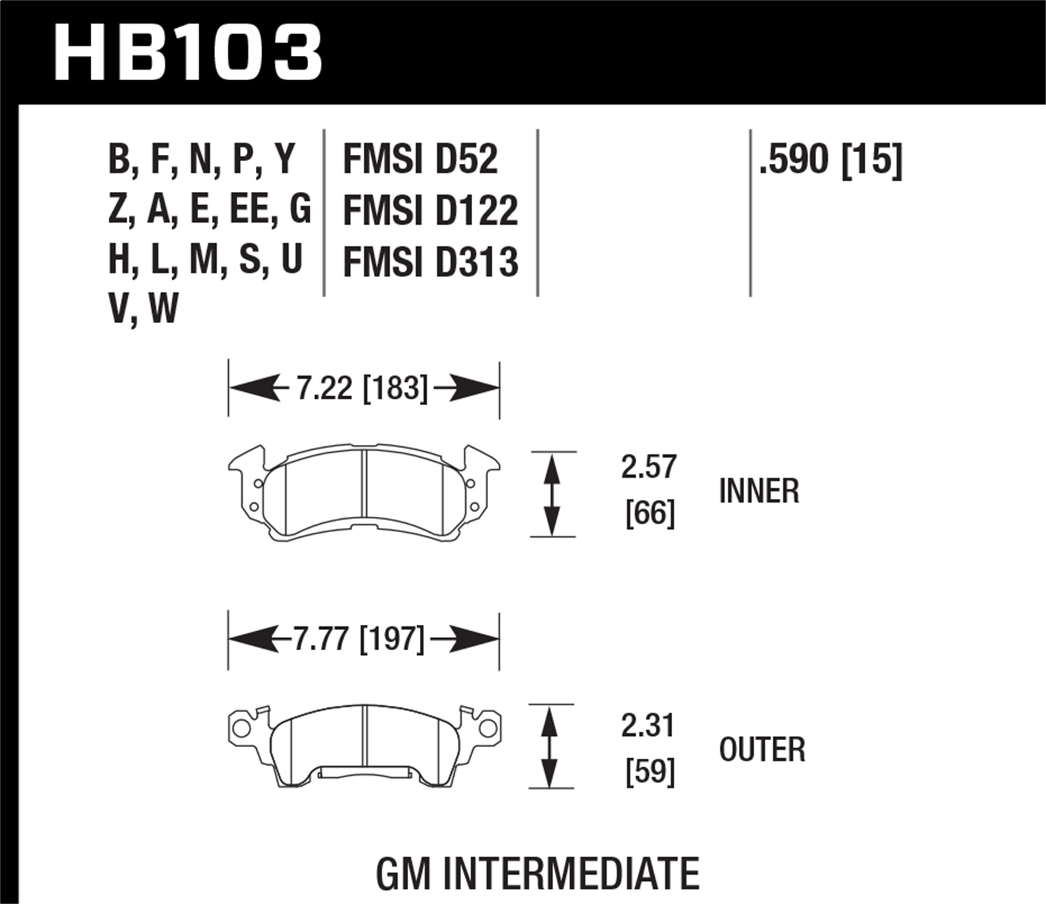 Disc Brake Pad Set Hawk Performance HB103L.590