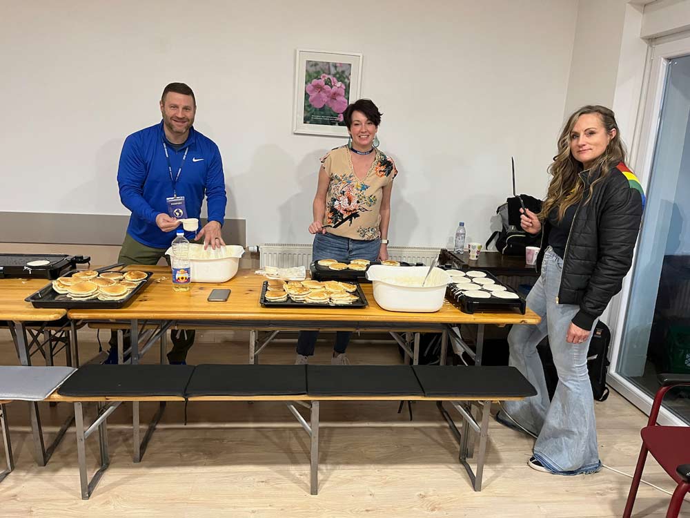 FBC team cooking pancakes…a novelty food option in Croatia