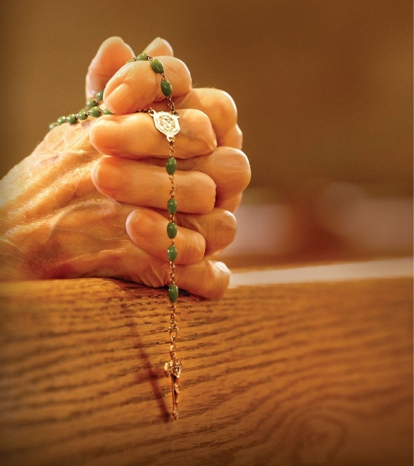 Hands holding a Rosary in prayer
